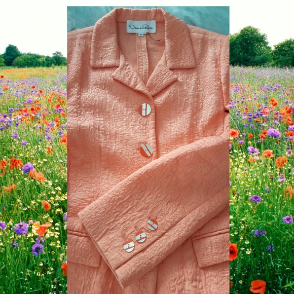 $3,900 OSCAR DE LA RENTA STUNNING ELEGANT ORANGE SKIRT COAT SUIT US 12 - Picture 5 of 6